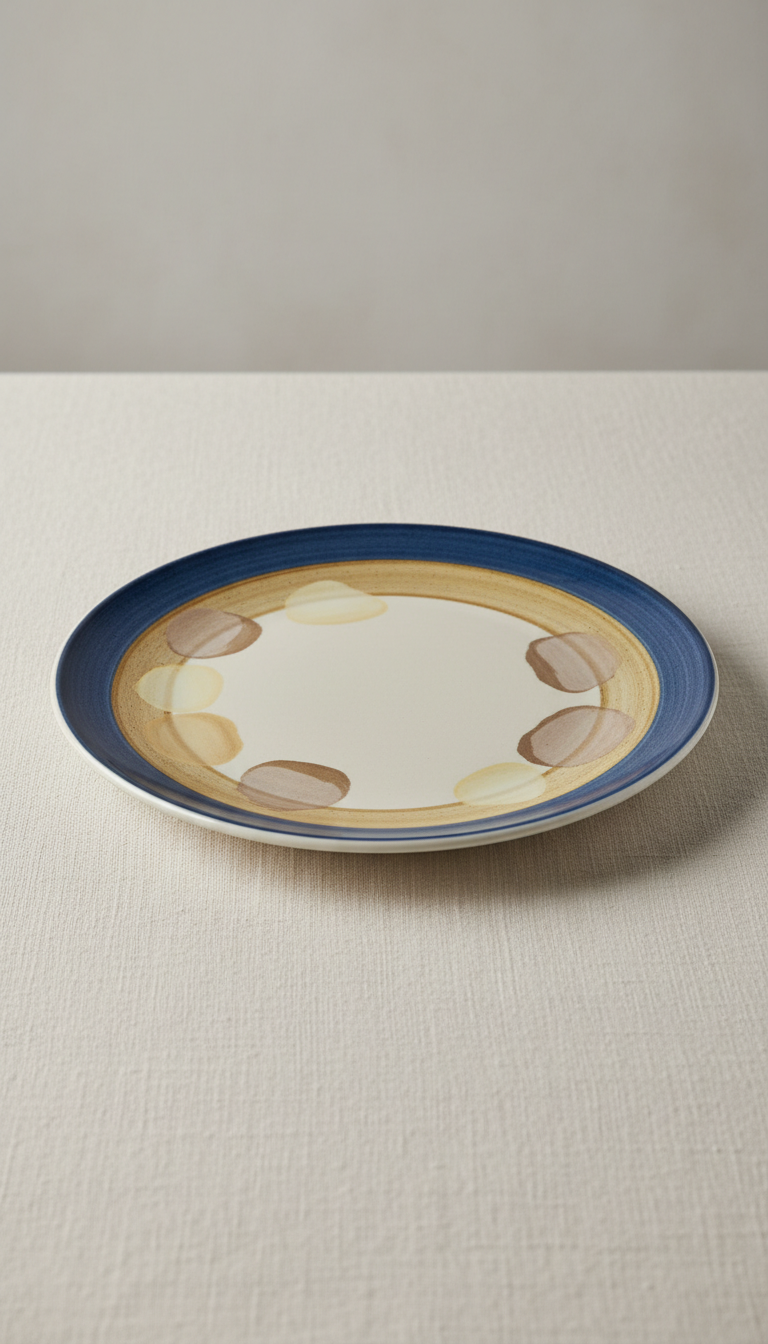 Ceramic Dinner Plate with Hand-Brushed Rim